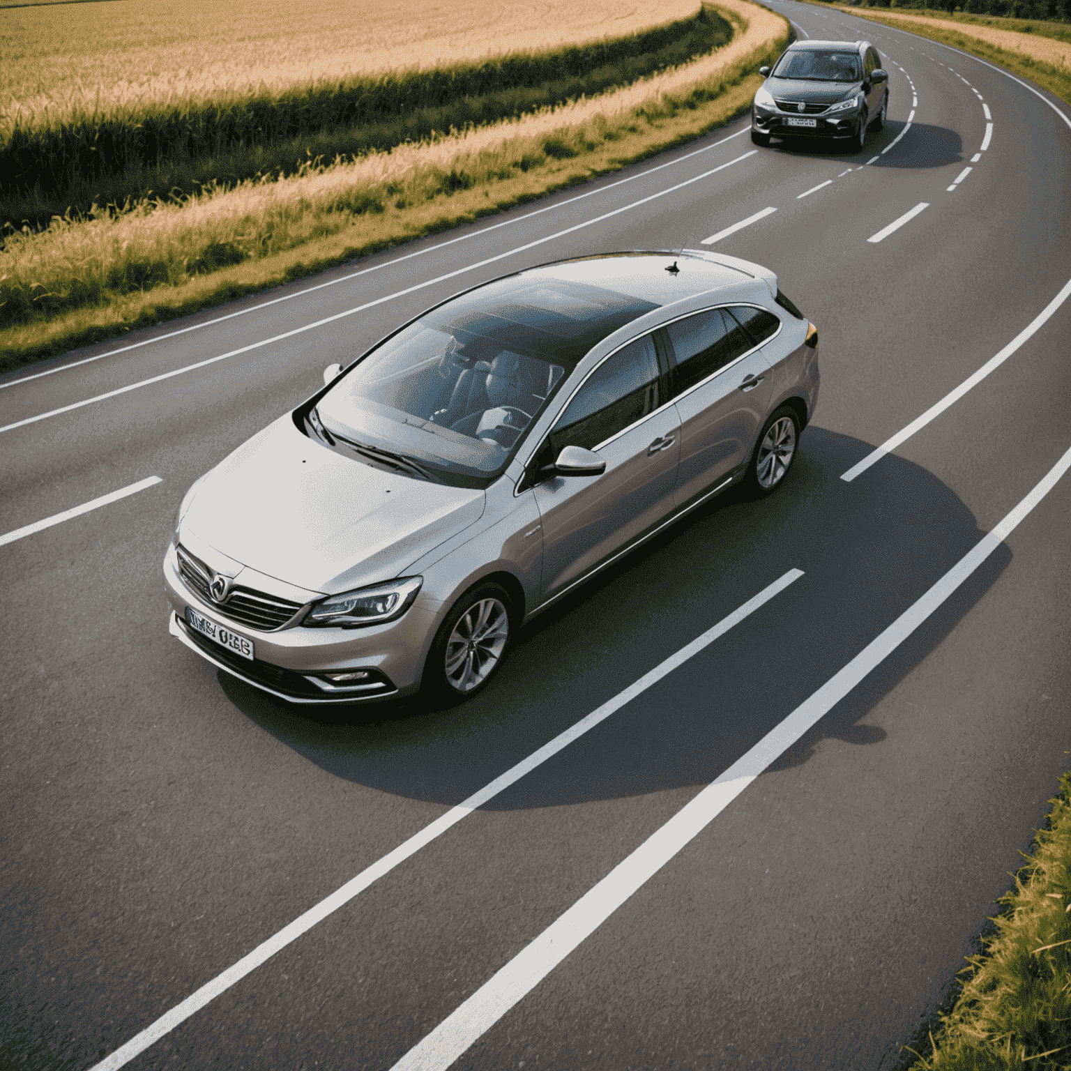 Een moderne auto op een Nederlandse weg met grafische elementen die nieuwe verzekeringstendensen weergeven