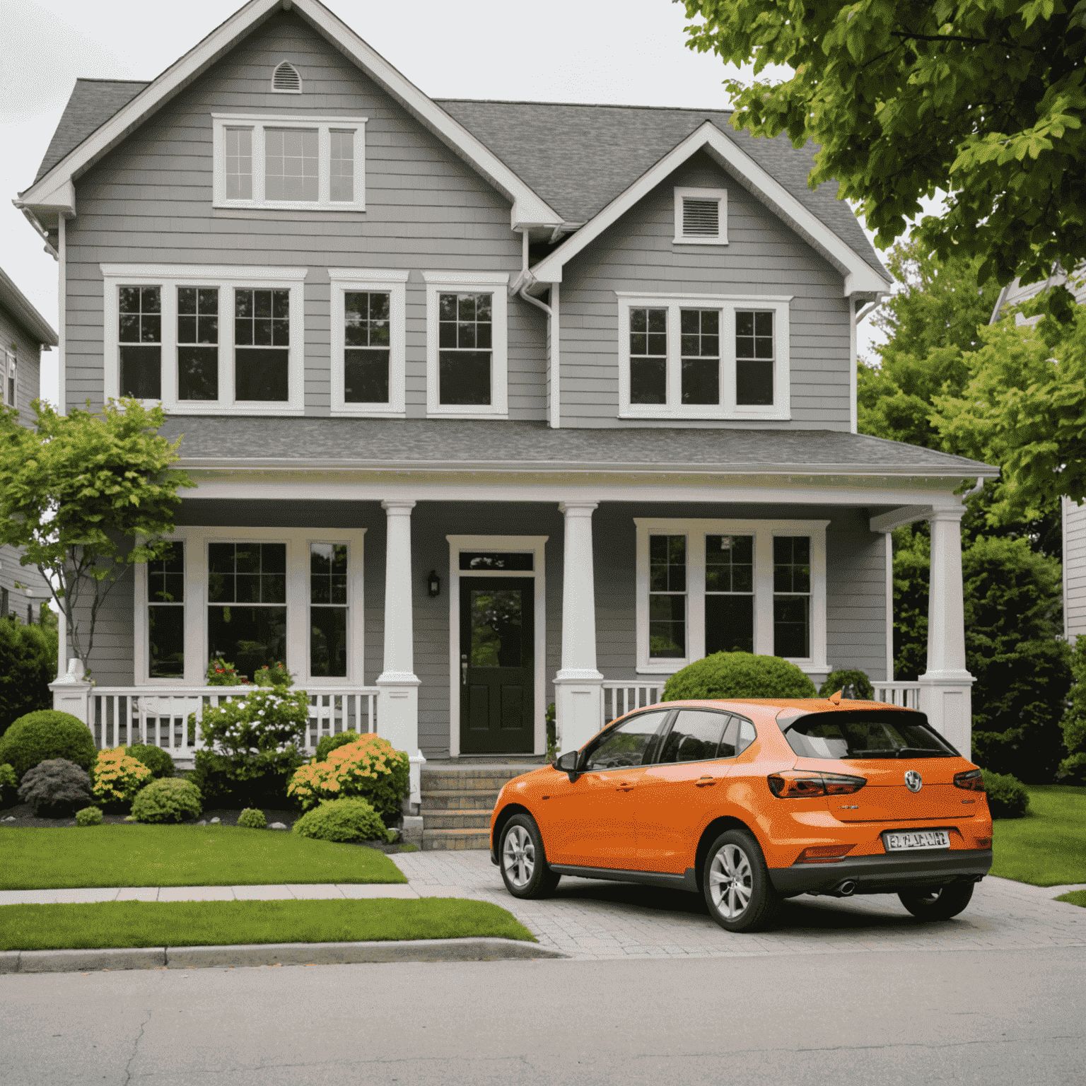 Een auto geparkeerd voor een huis, wat de alomvattende dekking van onze autoverzekering symboliseert